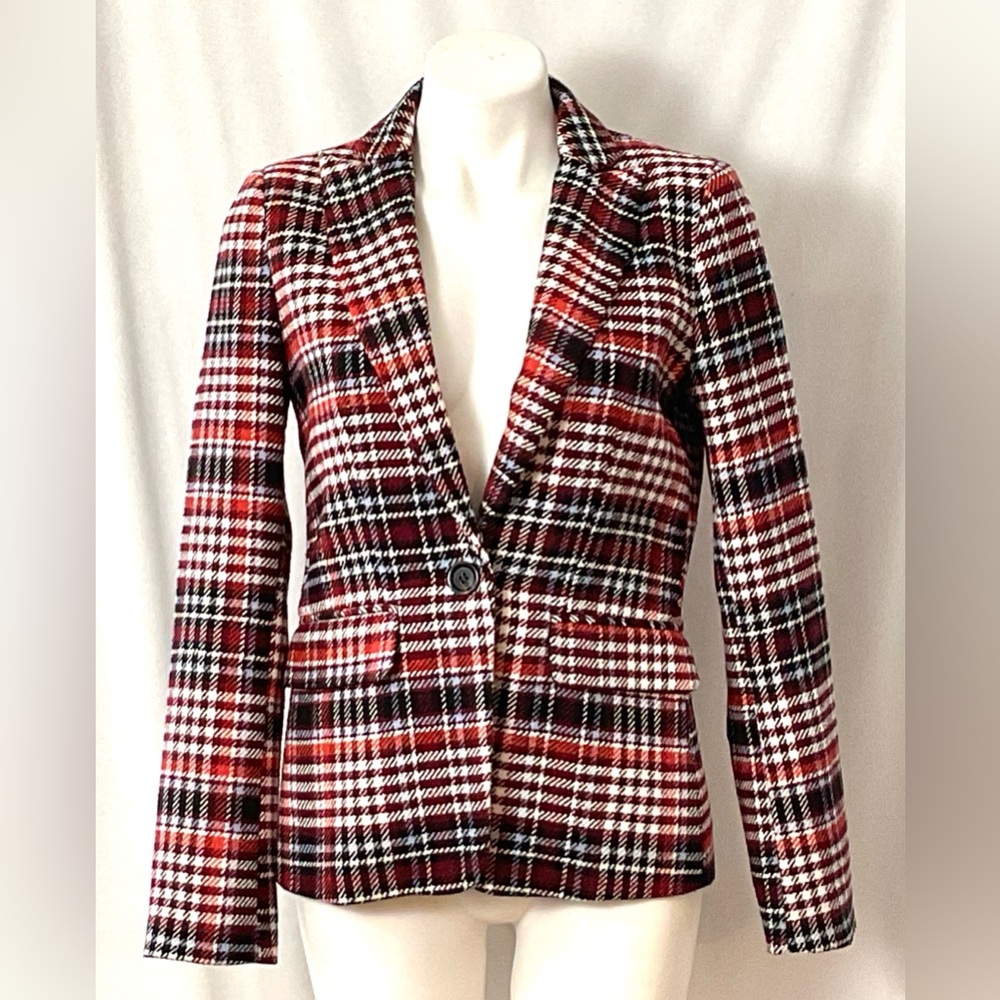Central Park West- poly wool-plaid blazer – size S
